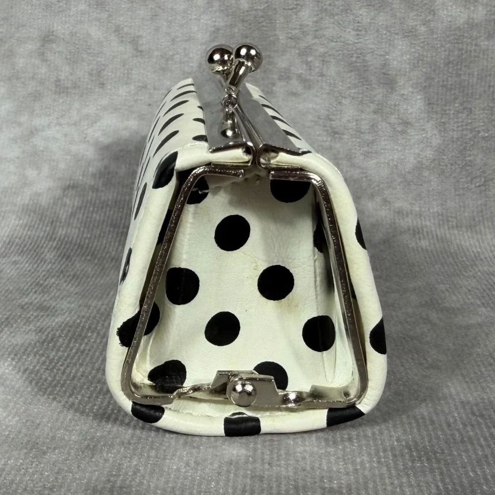 Vtg Polka Dot Kiss Lock Lipstick Holder White & Black Retro Coin Purse NEW
